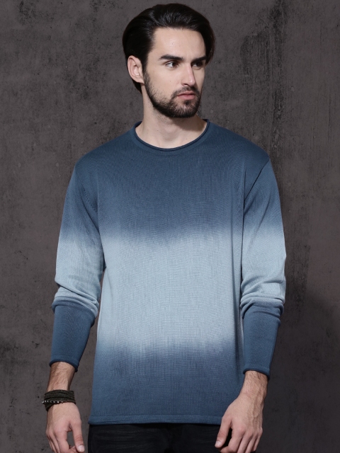 

Roadster Men Blue Solid Ombre-Dyed Pullover Sweater