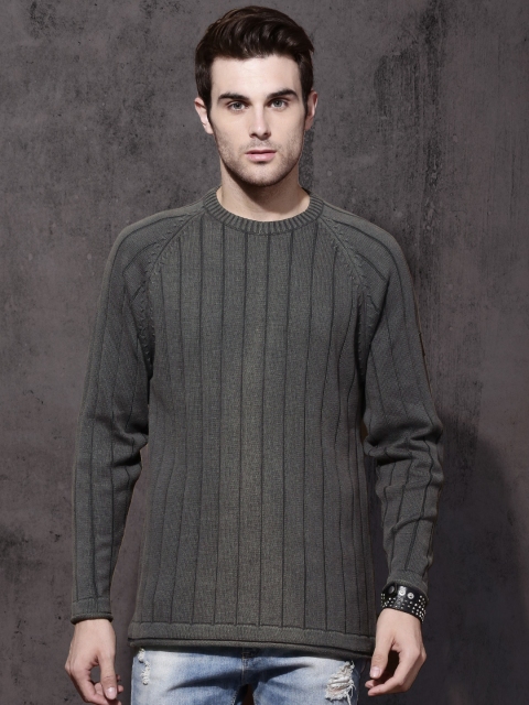 

Roadster Men Grey Self Design Pullover