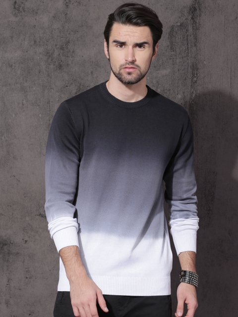 

Roadster Men Charcoal Grey & White Ombre-Dyed Pullover