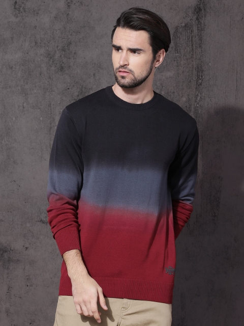 

Roadster Men Charcoal Grey & Red Ombre-Dyed Pullover