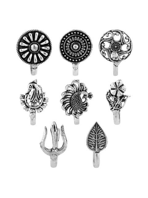 

Sanjog Women Pack Of 8 Silver-Plated Oxidized Nosepin