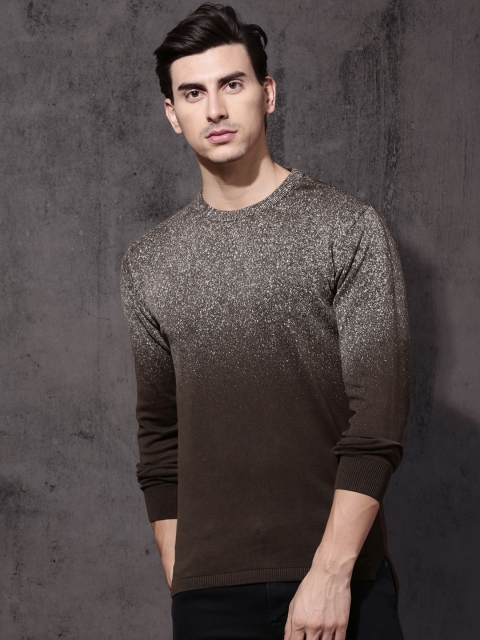 

Roadster Men Brown Self-Design Pullover