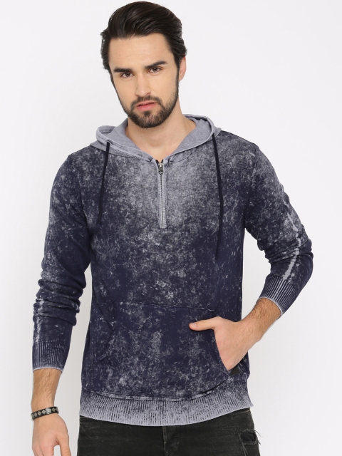 

Roadster Men Navy Blue Self Design Pullover
