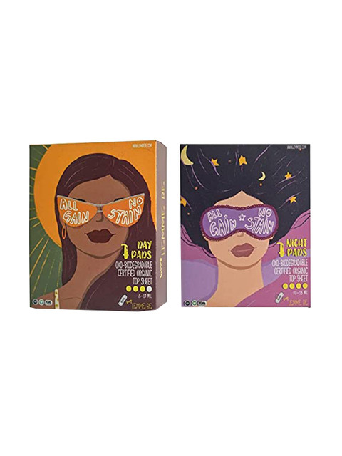 

LEMME BE Pack Of 2 Purple and Orange -Coloured Cotton Sanitary Pads
