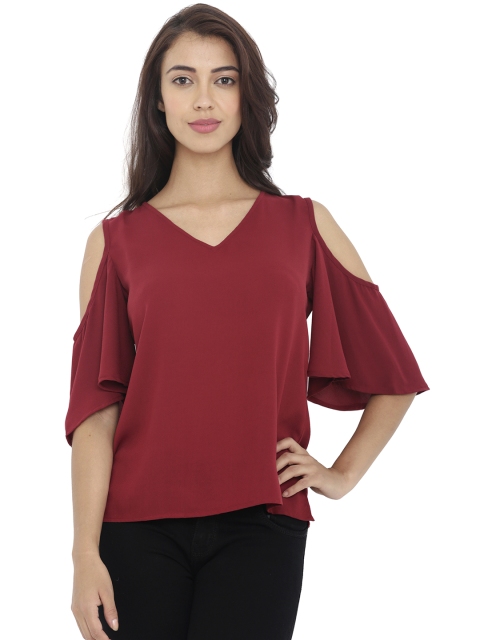 

20Dresses Women Maroon Solid Cold Shoulder Top