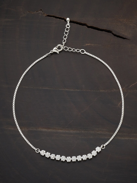 

Kushal's Fashion Jewellery Women Rhodium-Plated White Stone-Studded Anklet, Silver