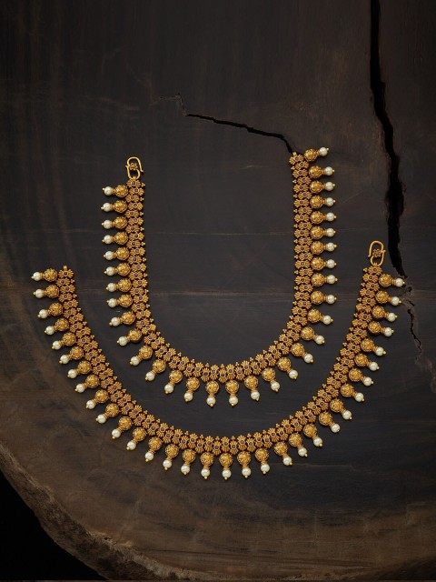 

Kushal's Fashion Jewellery Set of 2 Gold-Toned Ruby Anklets