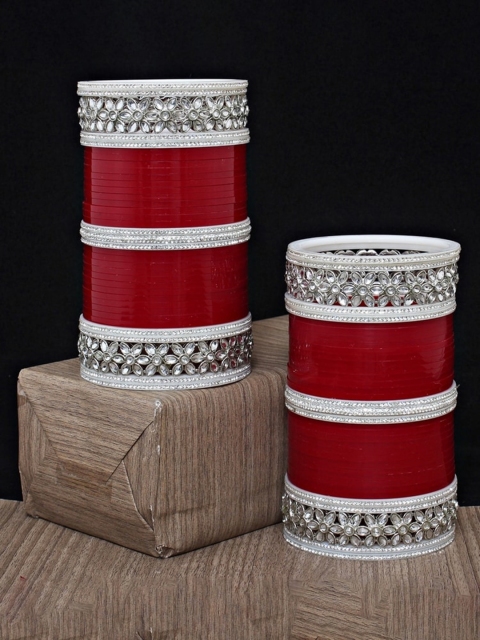 

LUCKY JEWELLERY Women Maroon & White Set Of 22 CZ Stone Studded Bangles Set