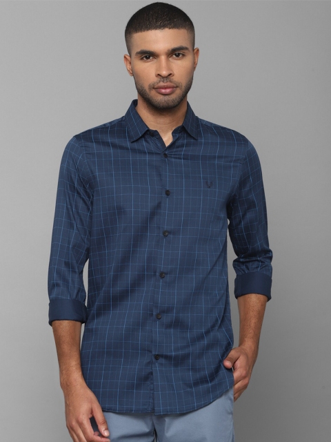 

Allen Solly Men Navy Blue Pure Cotton Slim Fit Checked Casual Shirt