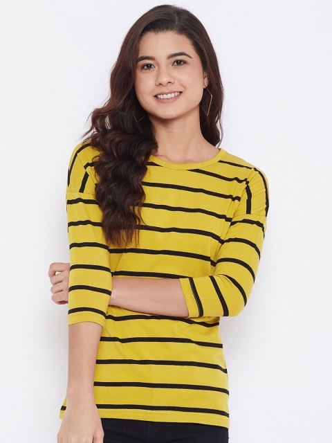 

Hypernation Women Yellow & Black Striped Drop-Shoulder Sleeves T-shirt