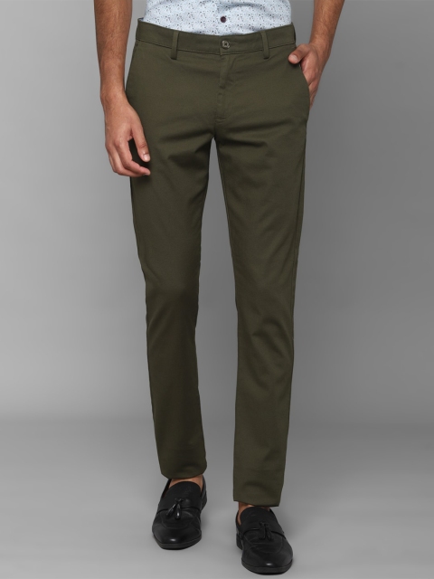 

Allen Solly Men Olive Green Textured Cotton Slim Fit Trousers