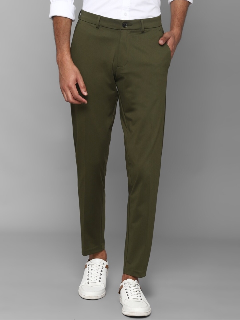 

Allen Solly Men Olive Green Solid Slim Fit Trousers