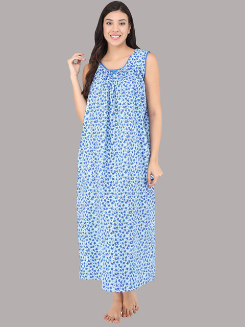 

Shararat Women Blue Printed Sleeveless Maxi Nightdress