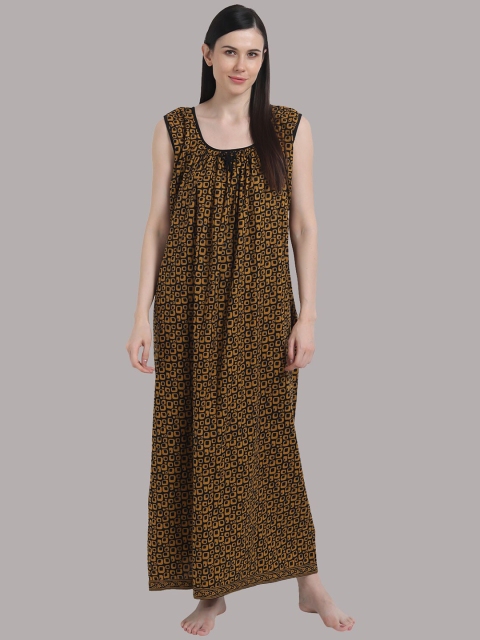 

Shararat Women Brown Printed Maxi Nightdress