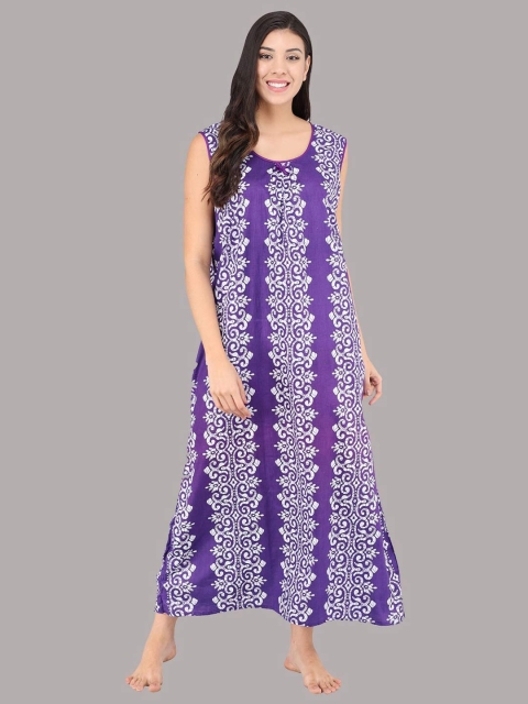 

Shararat Purple Printed Maxi Nightdress