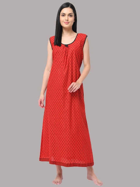 

Shararat Red Printed Sleeveless Cotton Maxi Cotton Nightdress