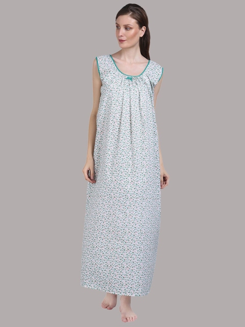 

Shararat Green Printed Pure Cotton Sleeveless Maxi Nightdress