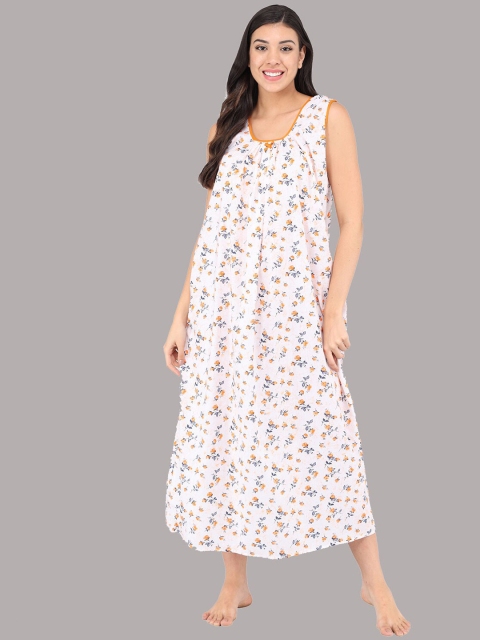 

Shararat Women Orange Printed Pure Cotton Maxi Nightdress