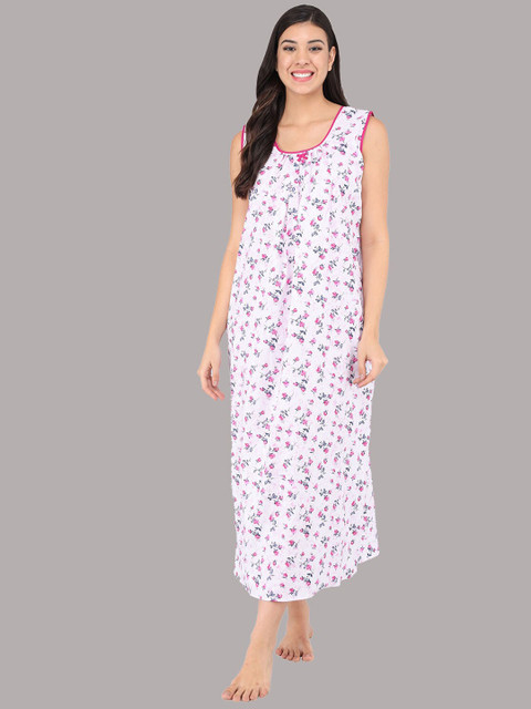 

Shararat Pink Printed Maxi Pure Cotton Nightdress