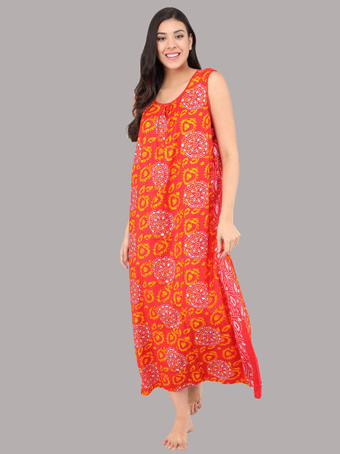 

Shararat Orange Printed Maxi Nightdress