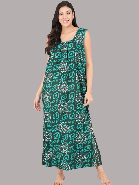 

Shararat Green Printed Maxi Nightdress
