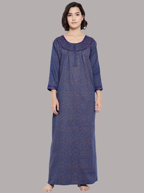 

Shararat Women Blue Printed Maxi Nightdress