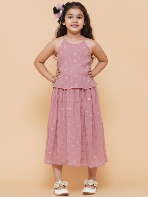 

titliyan Rose Gold Embellished Georgette Midi Dress