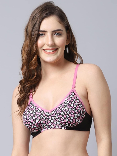 

PrettyCat Women Pink & Black Floral Printed T-Shirt Bra