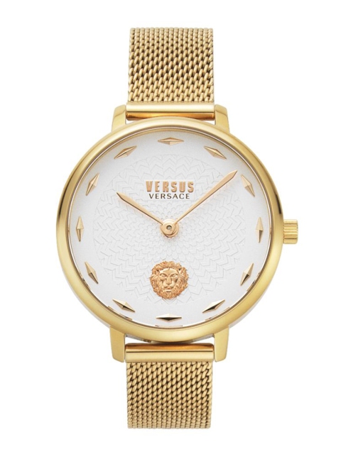 Versus Women White Brass Dial & Gold Toned Stainless Steel Bracelet Style Straps Analogue Watch