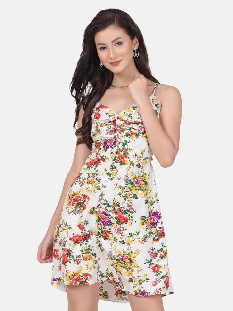 

SAKIA Women Off White & Green Floral Crepe Dress