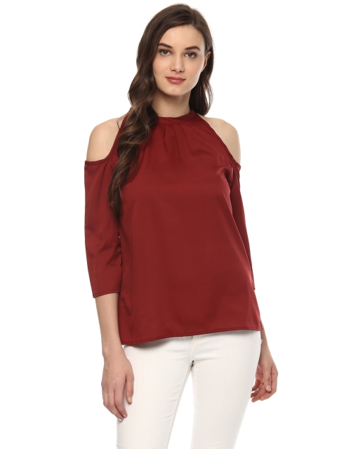 

Hapuka Women Maroon Solid Cold Shoulder Top