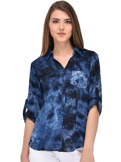 

PURYS Women Blue Relaxed Fit Dyed Casual Shirt