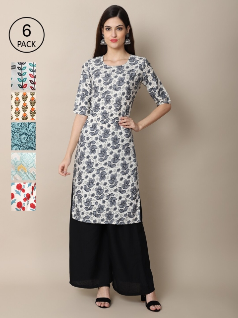 

KALINI Women Pack Of 6 Multicoloured Floral Digital Print Straight Kurta, Multi