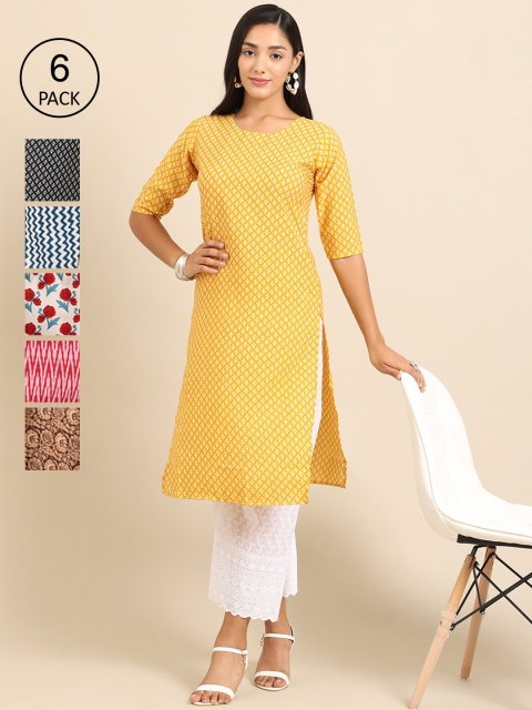 

KALINI Women Multicoloured Geometric Printed Block Print Crepe Kurta, Multi