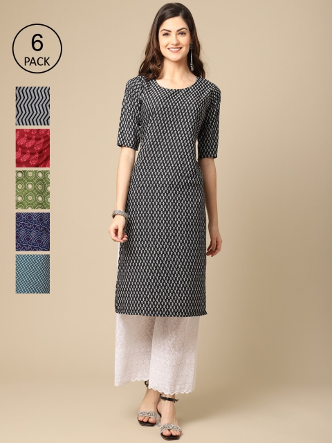 

KALINI Women Pack of 6 Printed Crepe Kurta, Multi