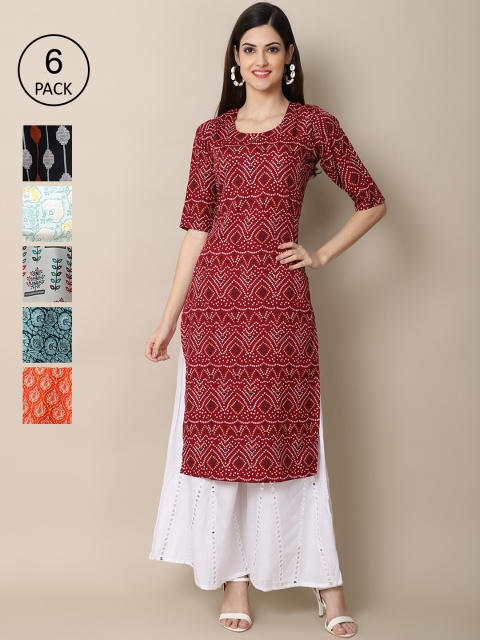 

KALINI Women 6 Multicoloured Geometric Printed Crepe Kurta, Multi
