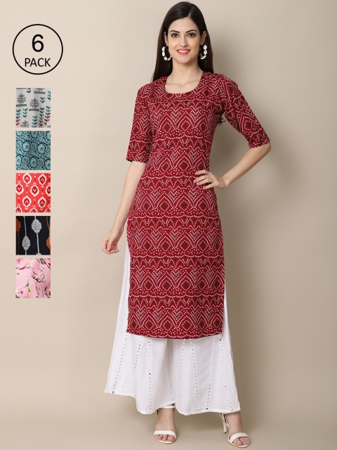 

KALINI Women Red & Orange Printed Block Print Crepe Kurta