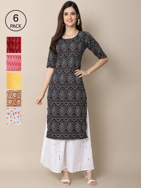 

KALINI Women Red And Yellow Block Print Crepe Kurta [PACK OF 6]