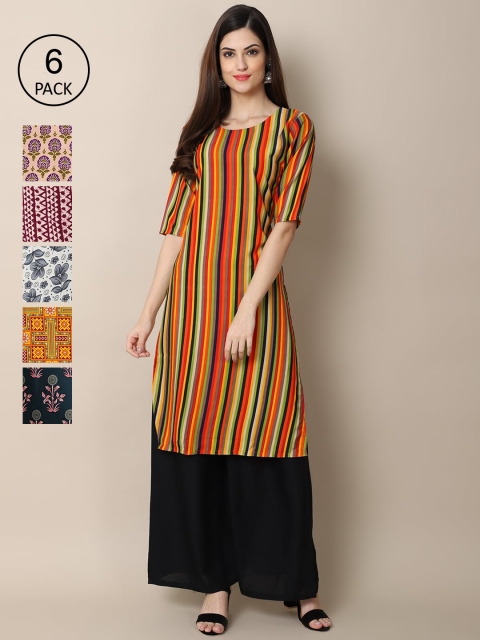 

KALINI Women Orange & White Printed Block Print Crepe Kurta