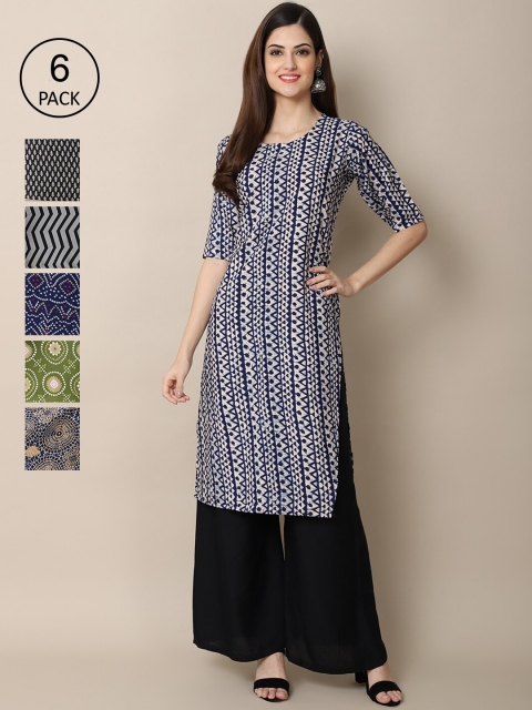 

KALINI Women Pack Of 6 Multicoloured Geometric Digital Print Straight Kurta, Multi