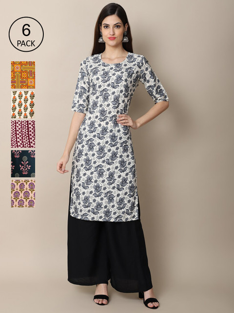 

KALINI Women Multicoloured Geometric Printed Flared Sleeves Mirror Work Block Print Crepe Kurta, Multi