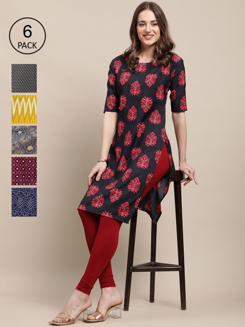 

KALINI Women 6 Multicoloured Geometric Printed Crepe Kurta, Multi