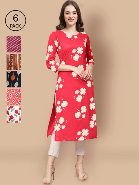 

KALINI Women Pack Of 6 Digital Print Crepe Kurta, Red