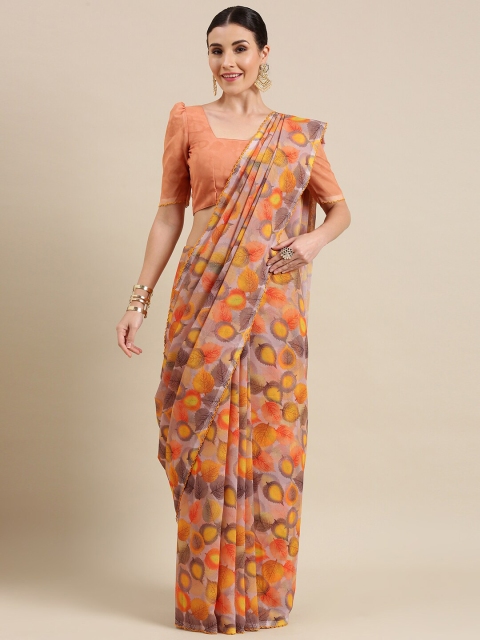 

AVANSHEE Yellow & Grey Floral Pure Georgette Saree