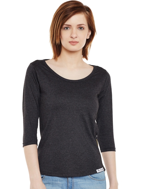 

The Dry State Women Charcoal Grey Solid Round Neck T-shirt