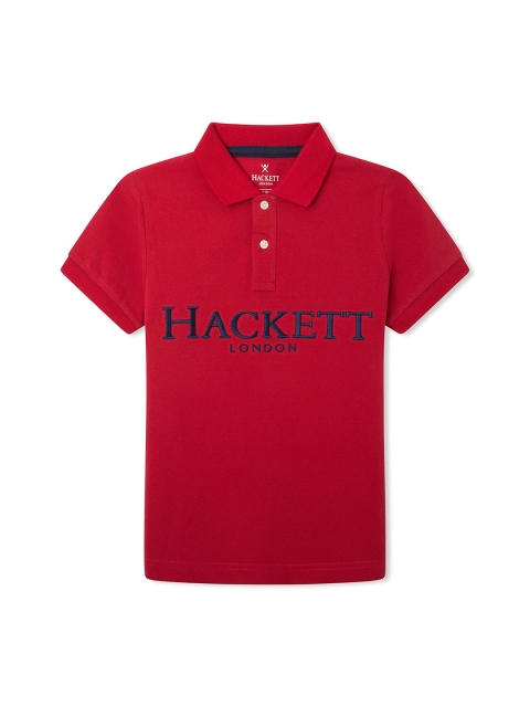 

HACKETT LONDON Boys Red Typography Polo Collar T-shirt
