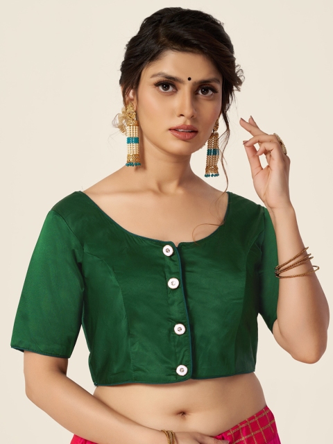 

HIMRISE Women Green Solid Cotton Ready-Made Saree Blouse