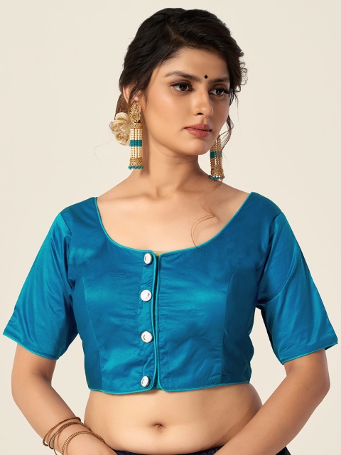 

HIMRISE Women Sky Blue Solid Cotton Saree Blouse