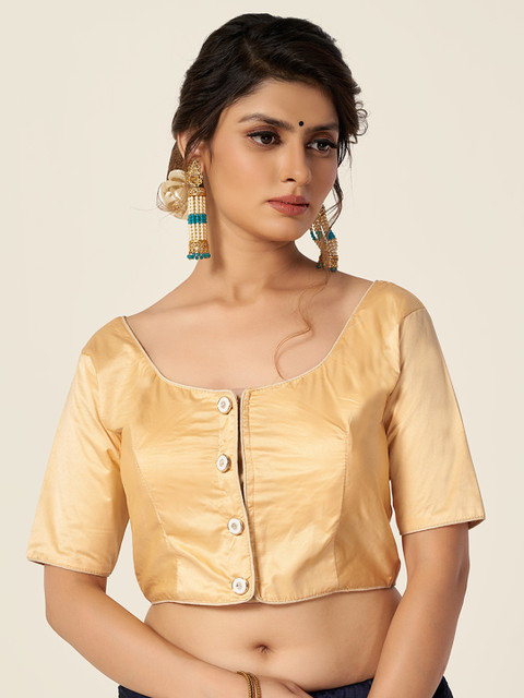 

HIMRISE Women Gold-Toned Solid Cotton Ready-Made Saree Blouse
