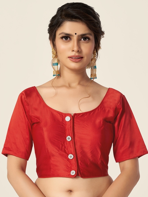 

HIMRISE Women Red Solid Cotton Saree Blouse